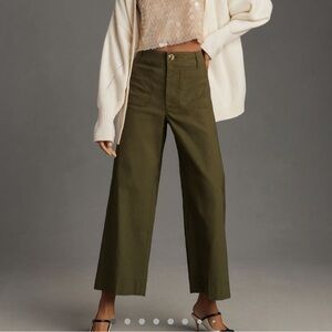 Anthropologie Maeve Colette Cropped Wide-Leg Pants Holly Green Size 27 Tall